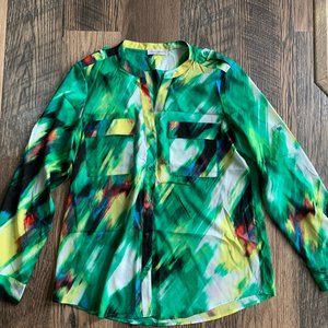 Calvin Klein Women's sz Large Multi-Color Long Sleeve Button Up Blouse